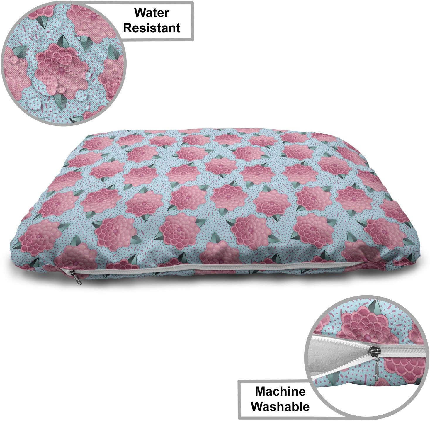 review Lunarable Flower Pet Bed, Blooming Field on Abstract Modern Small Stripes and Dots Motif, Chew Resistant Pad for Dogs and Cats Cushion with Removable Cover, 24