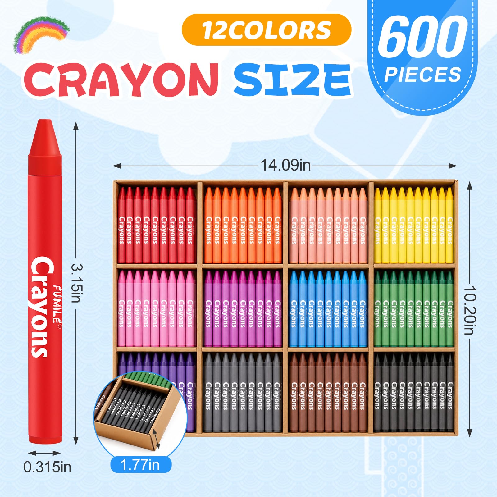 FUMILE Bulk Crayons - Confezione di pastelli per bambini, atossici, facili da impugnare, 600 ct
