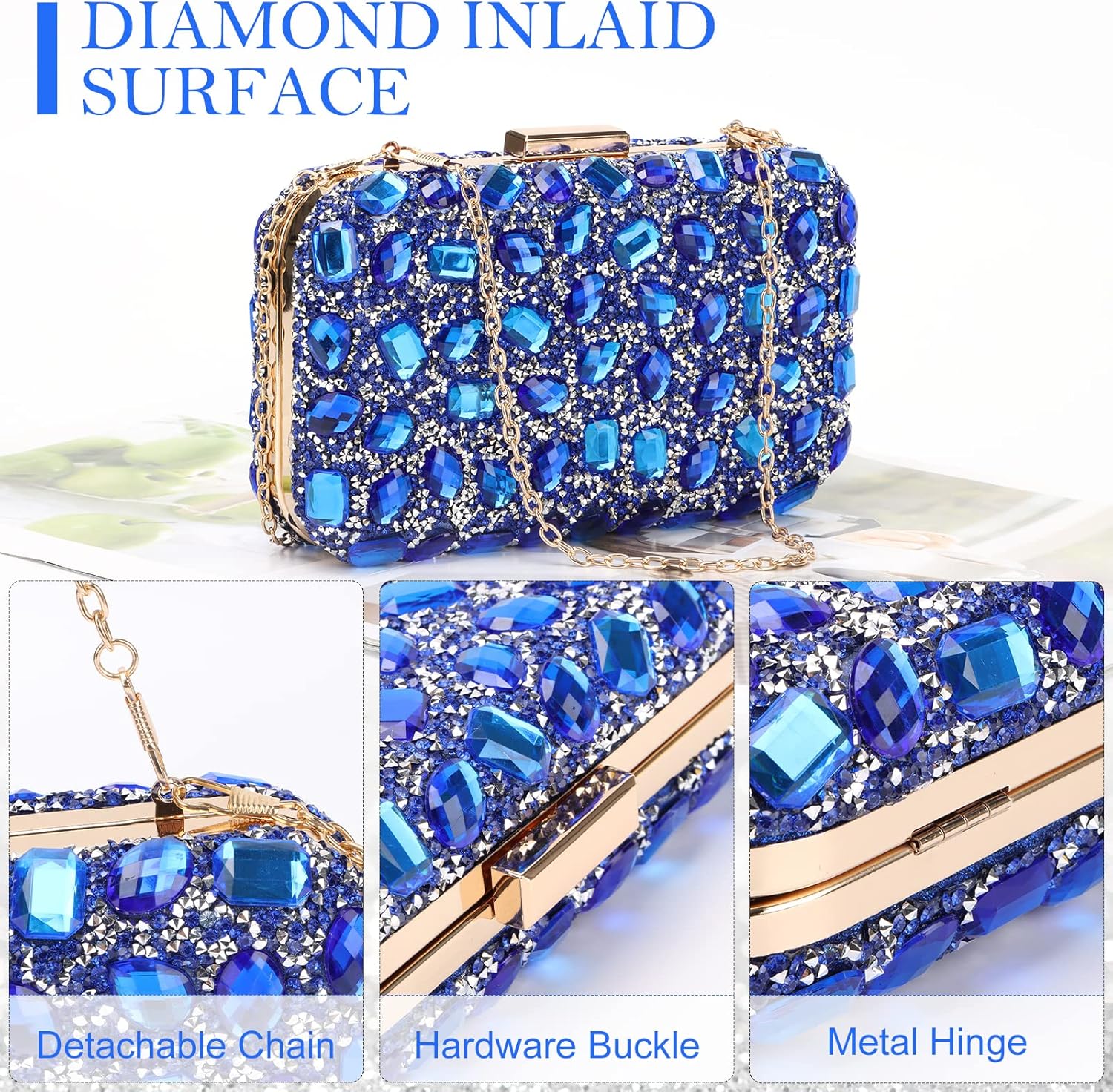 Fecialy Clutch Purses For Women Crystal Evening Bag Gemstone Handbag Formal Rhinestone Purse For Wedding Party