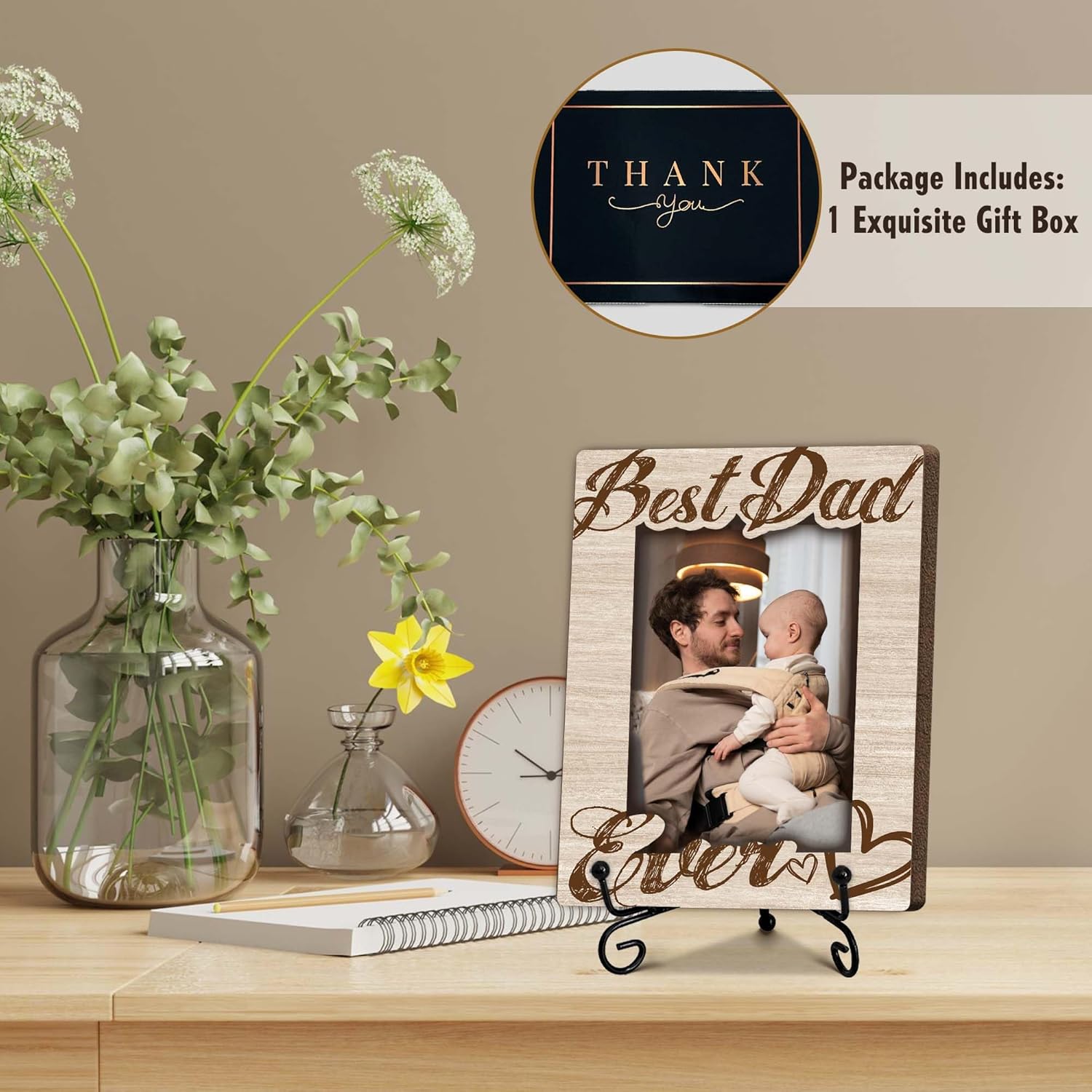 SIXEIGHT Dad Gift Best Dad Ever Photo Frame Dad Picture Frame Wooden Photo Frame with Stand Father's Day Birthday Gifts for Dads from Daughter Son Birthday Christmas Desk Decor 4x6 Photo Frame-A14 - Image 3