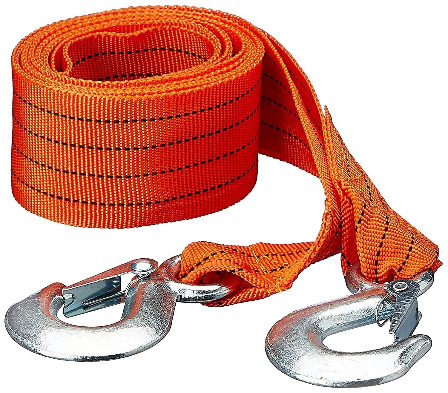 TONSYL Heavy Duty Breakdown Recovery & Towing Tow Belt Strap Rope Tow Belt Safety Hooks Durable Long Super Strong Car Emergency Towing Rope (Orange 5 ton)-image-5