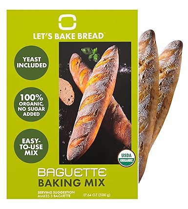 Let’s Bake Bread Organic Baguette Baking Mix - Crusty Artisan French Bread at Home - USDA Organic, Non-GMO, No Additives, Easy Home Baking, Parisian Bakery-Style Loaf - 17.64 oz (1 Pack)