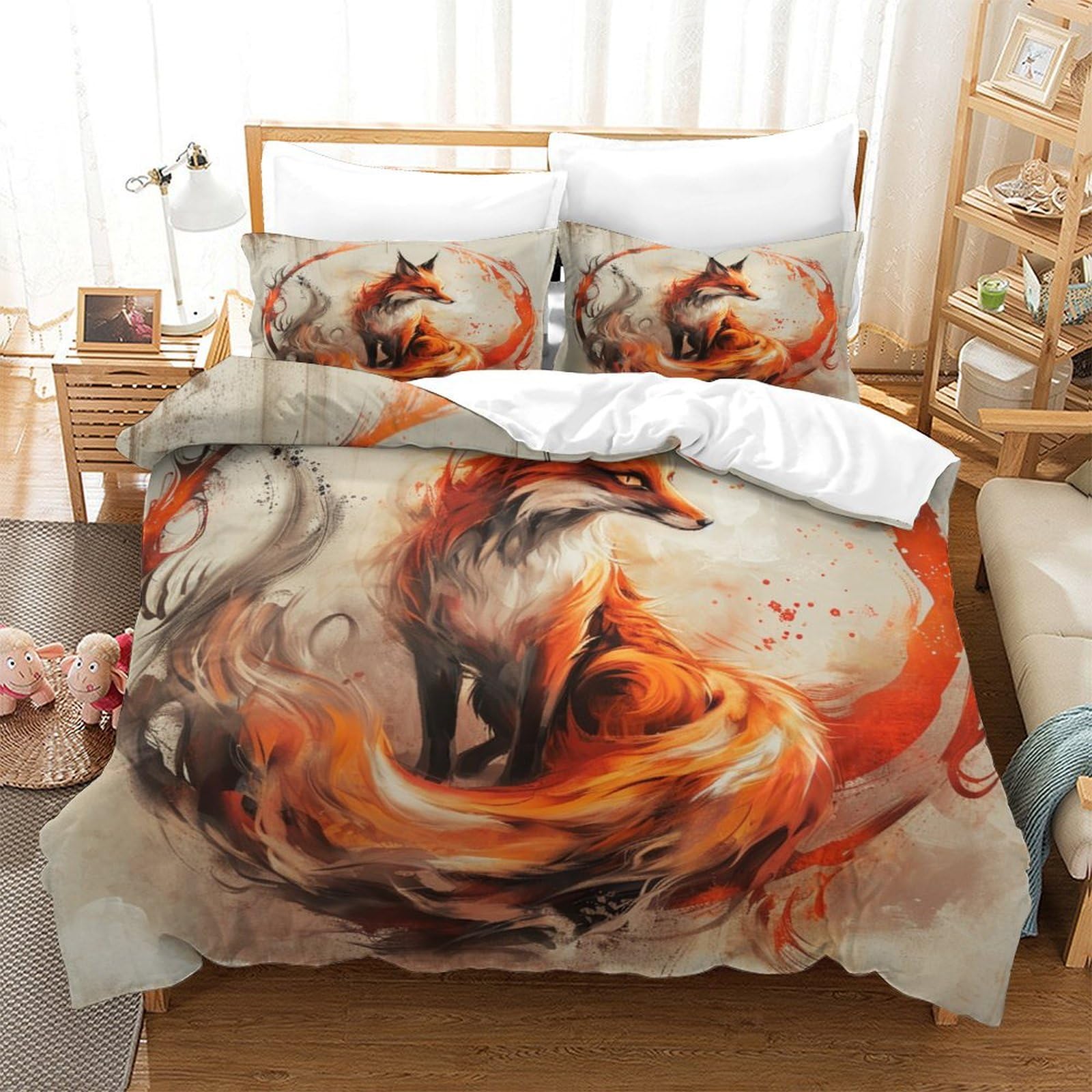 Enyisiyulo Boys Style-3 Comforter Cover Set Fox 3D Print Duvet Quilt Cover Amazing Fox Soft & Cosy Breathable Comforter Covers For Kids Teens Youth Double（200X200cm）