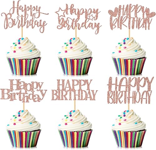 36 decoraciones para cupcakes con purpurina para cumpleaños, fiesta de cumpleaños, aniversario, celebración, oro rosa