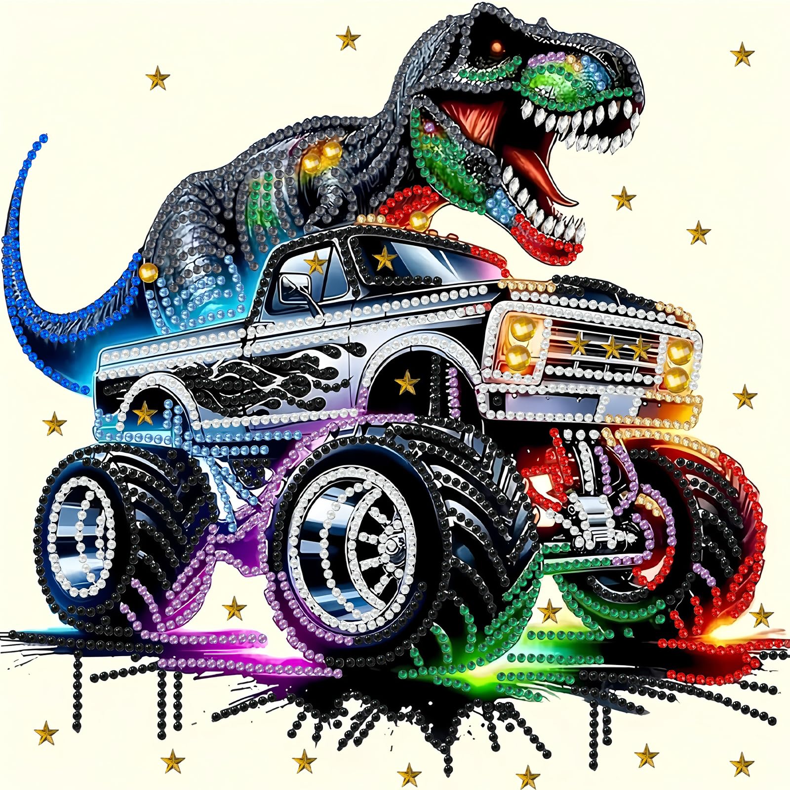 POETRYDRAW Dinosaur Truck Special Shaped 5D DIY Partial Drill Diamond Art Paintings for Adults Beginners Home Decor Diamonds Paintings Gem Art Crystal Diamond Art 11.81 X11.81inch