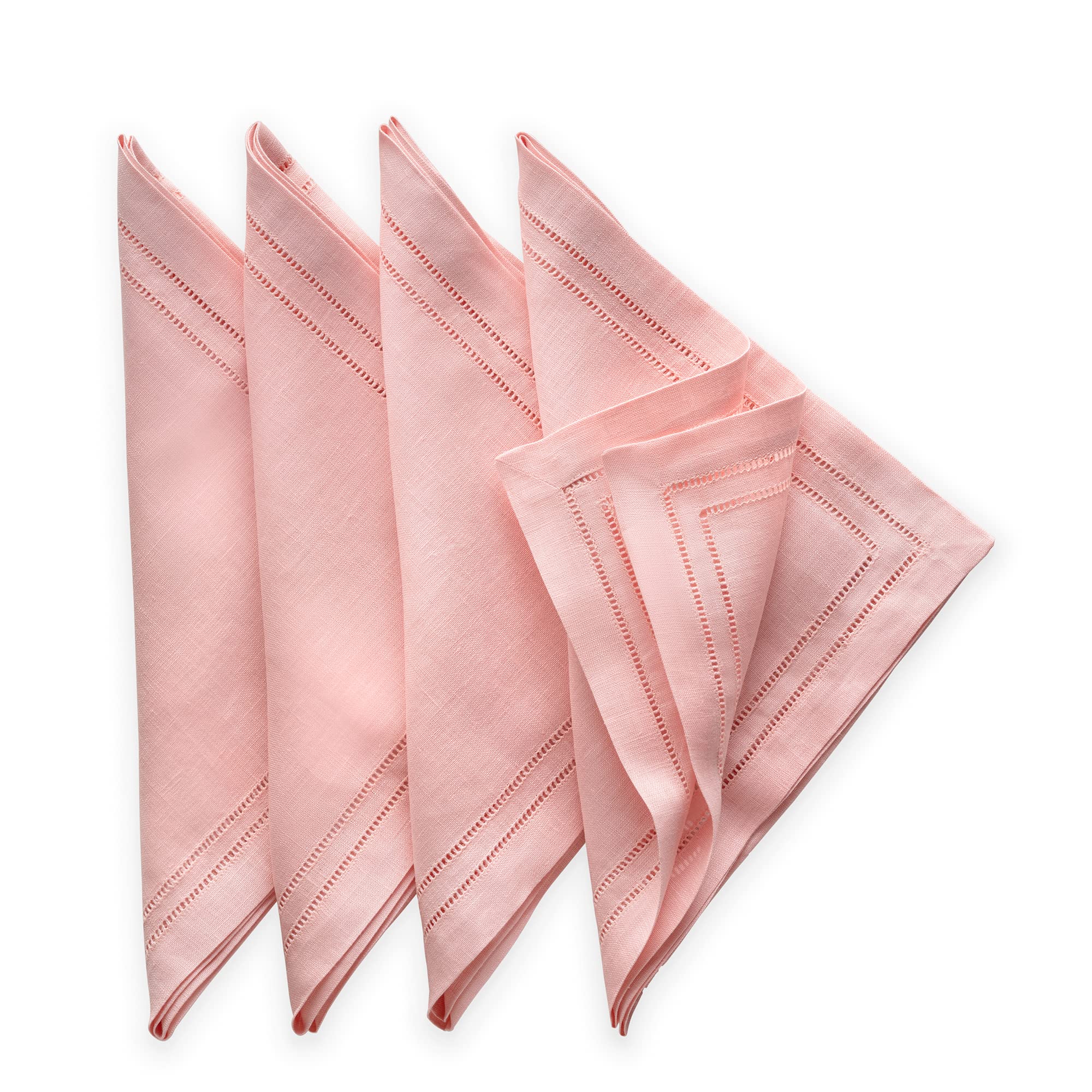O'lucio Authentique HomeLinen Napkins 20 x 20 inch - 100% Flax Linen Light Pink Dinner Napkins Set of 4 - Hemstitch Cloth Napkin Washable Perfect for Spring, Summer, Fall and Winter