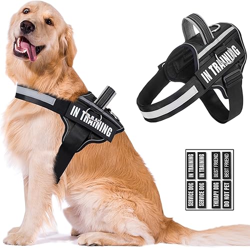 Arnés reflectante para perro, arnés antideslizante sin tirones para perro con 8 parches para perros, arnés ajustable en servicio de entrenamiento
