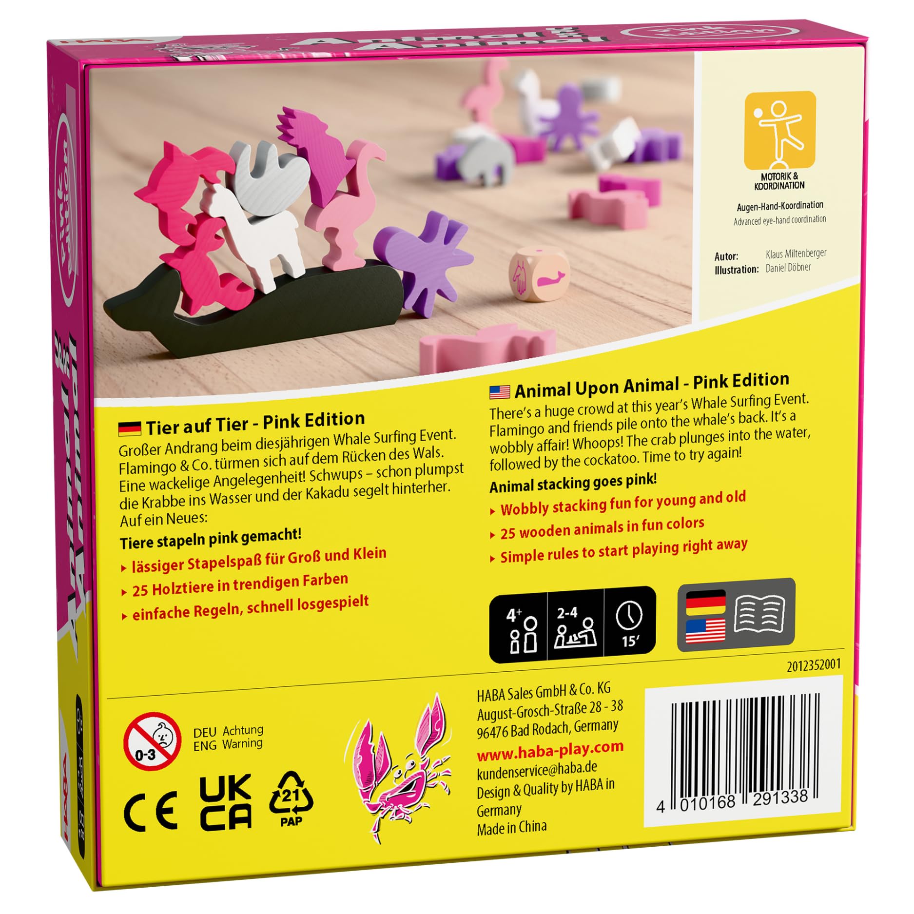 HABA Tier auf Tier Pink Edition - Elegante gioco di impilamento e dadi