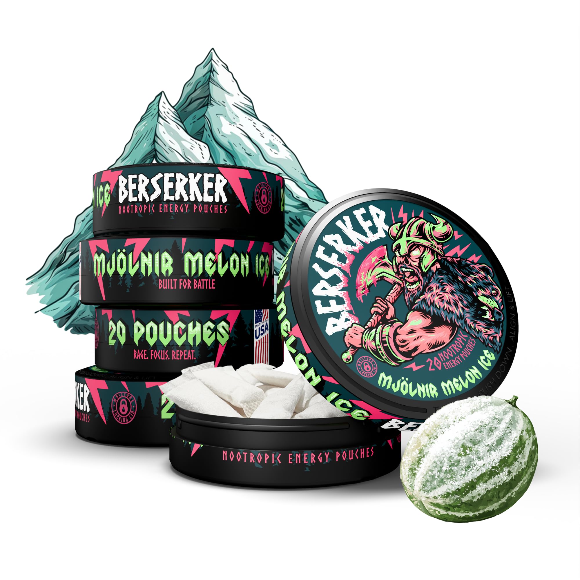 Amazon.com: Berserker Focus Pouches - Mjölnir Melon Ice - Caffeine