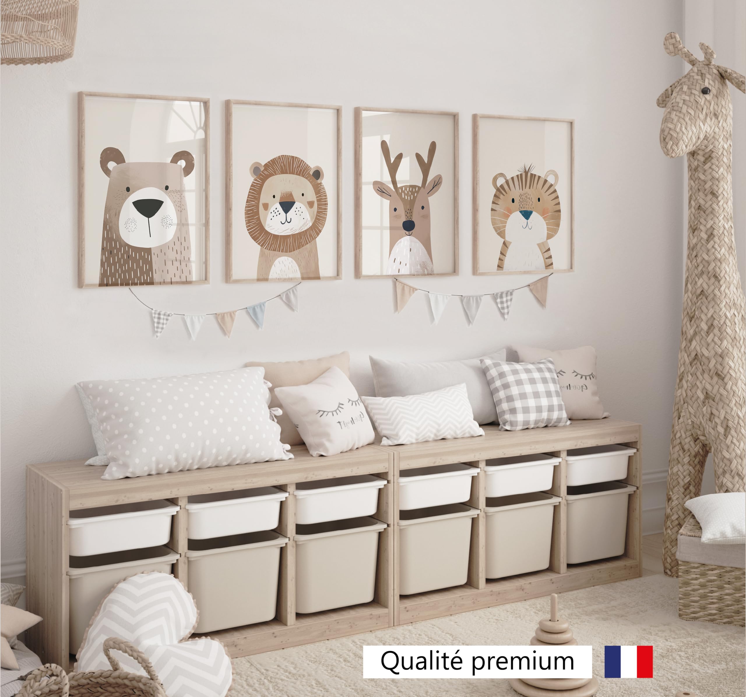 LAVEMA photos décoration chambre bébé | Affiche chambre d'enfant animaux beige | Affiche A4 sans cadre photo | Images de décoration pour chambres d'enfants pour filles et garçons