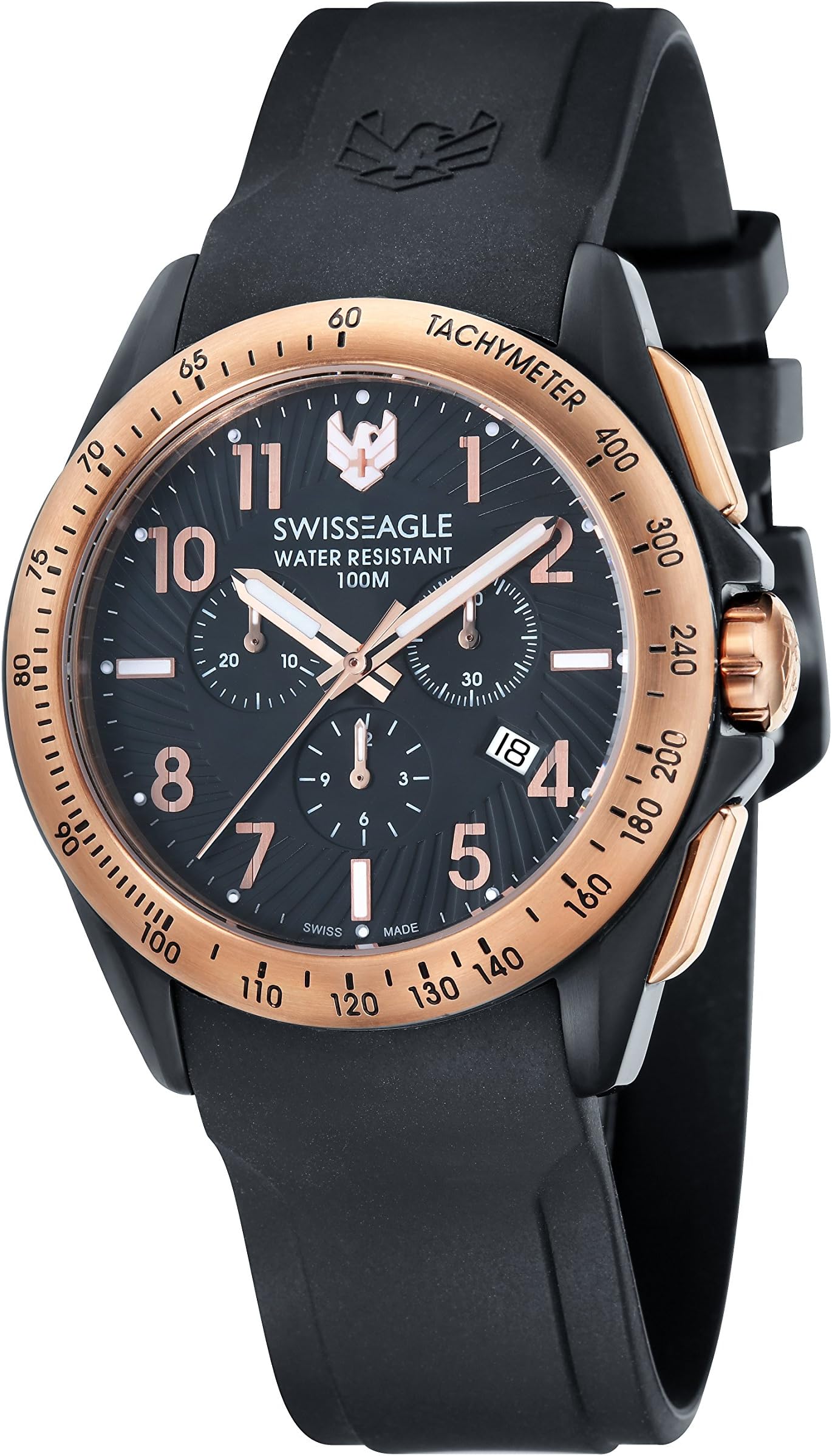 Swiss Eagle Men's Chronograph Tactical Field Quartz Watch with Black Dial Analogue Display and Black Silicone Strap SE-9061-05