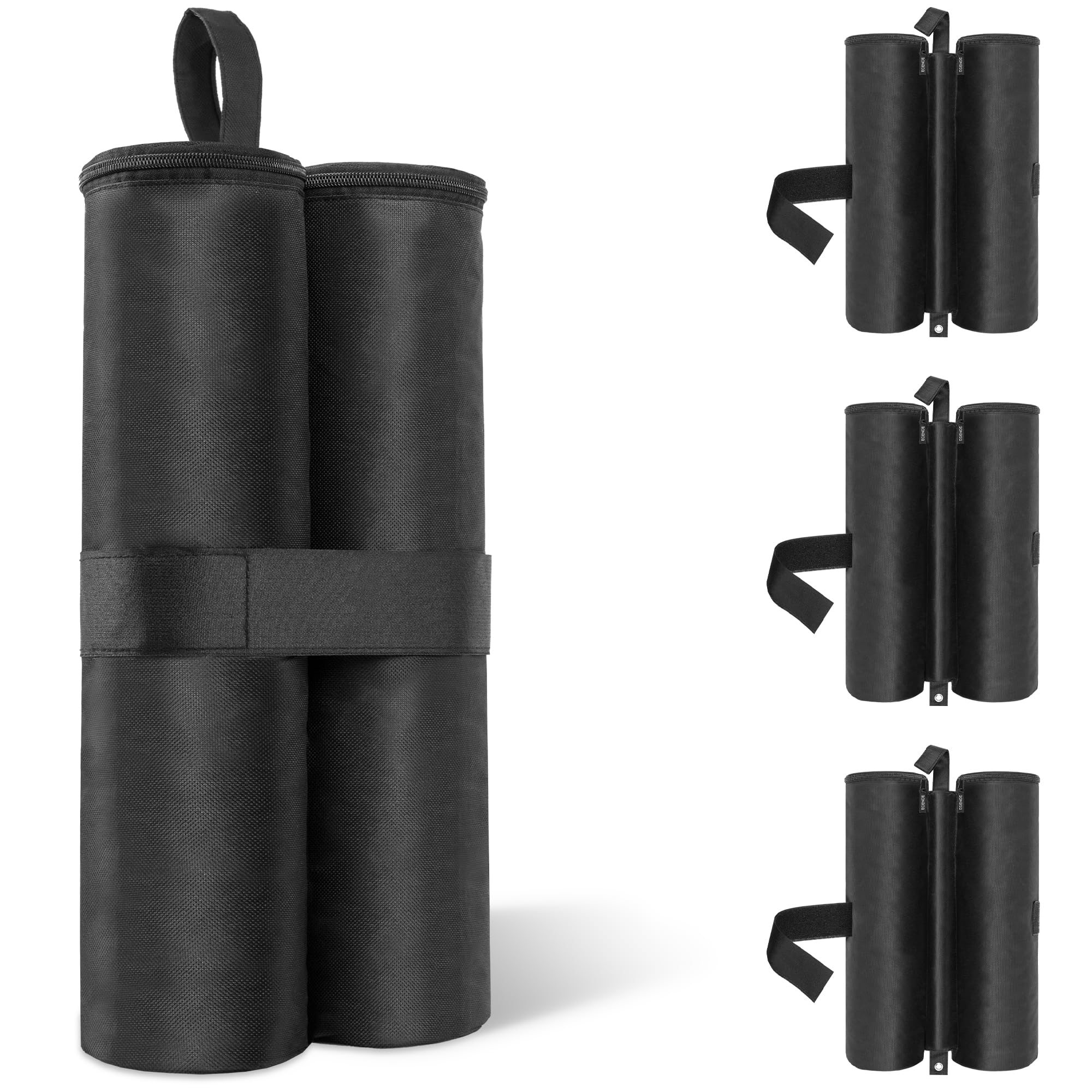 Set Di 4 Sacchi Di Sabbia Per Gazebo E Tende - Ricaricabili, Riutilizzabili, In Tessuto Oxford 600D Con Doppia Cerniera - Neri