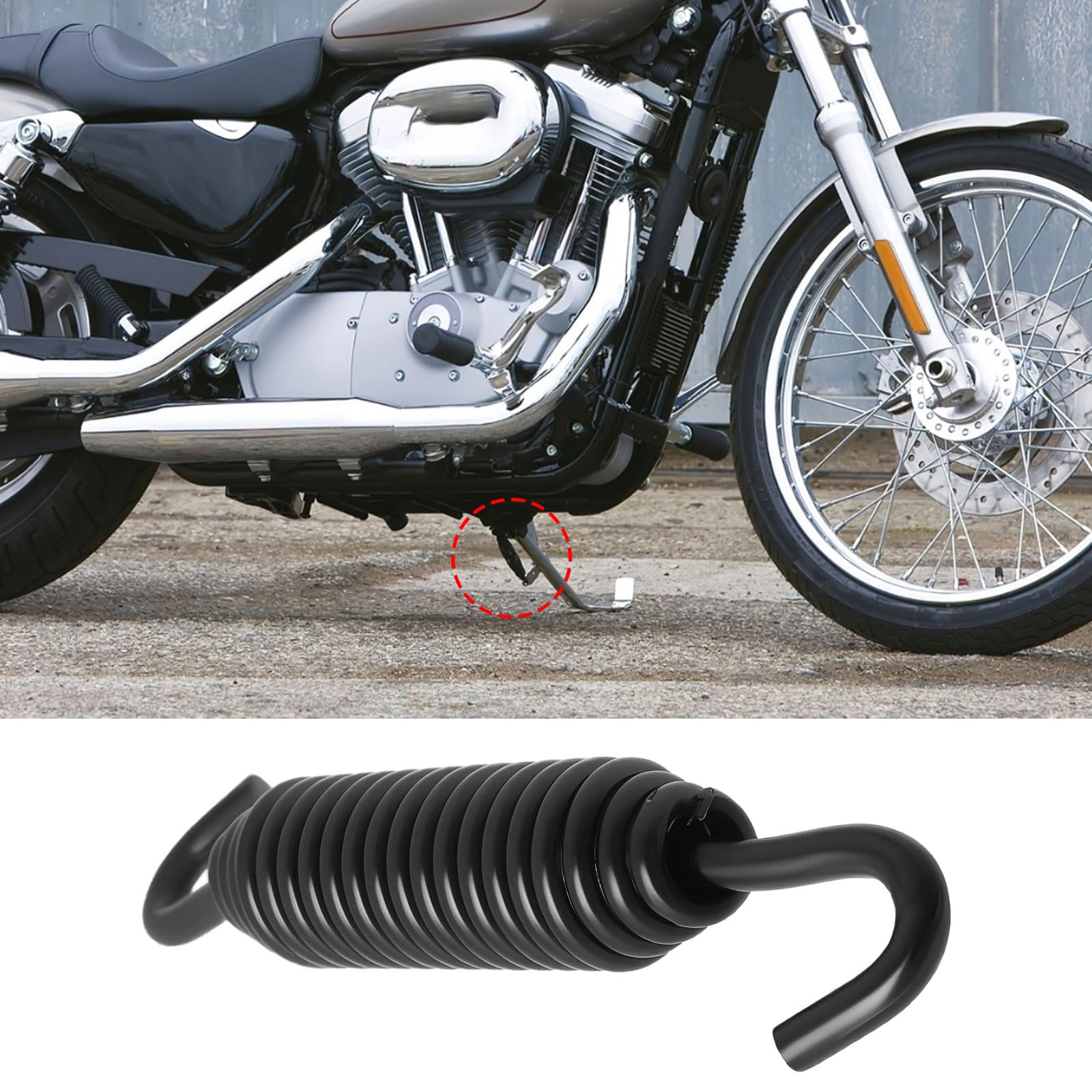 1 molla per cavalletto laterale per moto, 10 cm, molla di ricambio 49725-07A, compatibile con Har-ley Davidson Softail Touring Road King Chrome Black