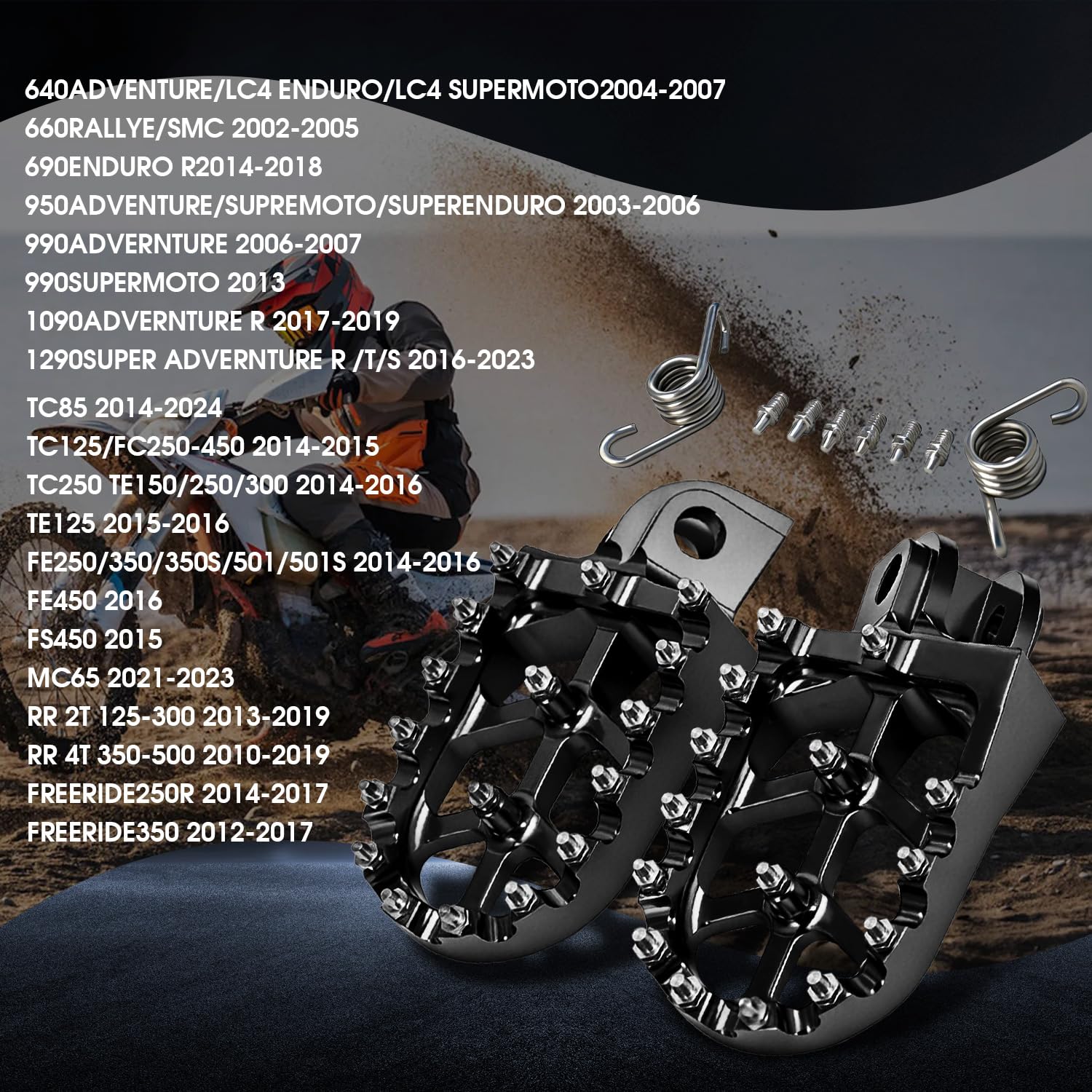 Motorrad Fußrasten für 50/65/85/125/150/250/400SX 250SXS/SXS-F/EXC/MXC/EXC-G/SX-F/EXC-F/XC/XC-F 450SX-F/EXC/XC-G/SX/SXS/SMR/EXC-G/MSX-G 525EXC/EXC-G/MXC-G/SX/SMR/XC-G Schwarz