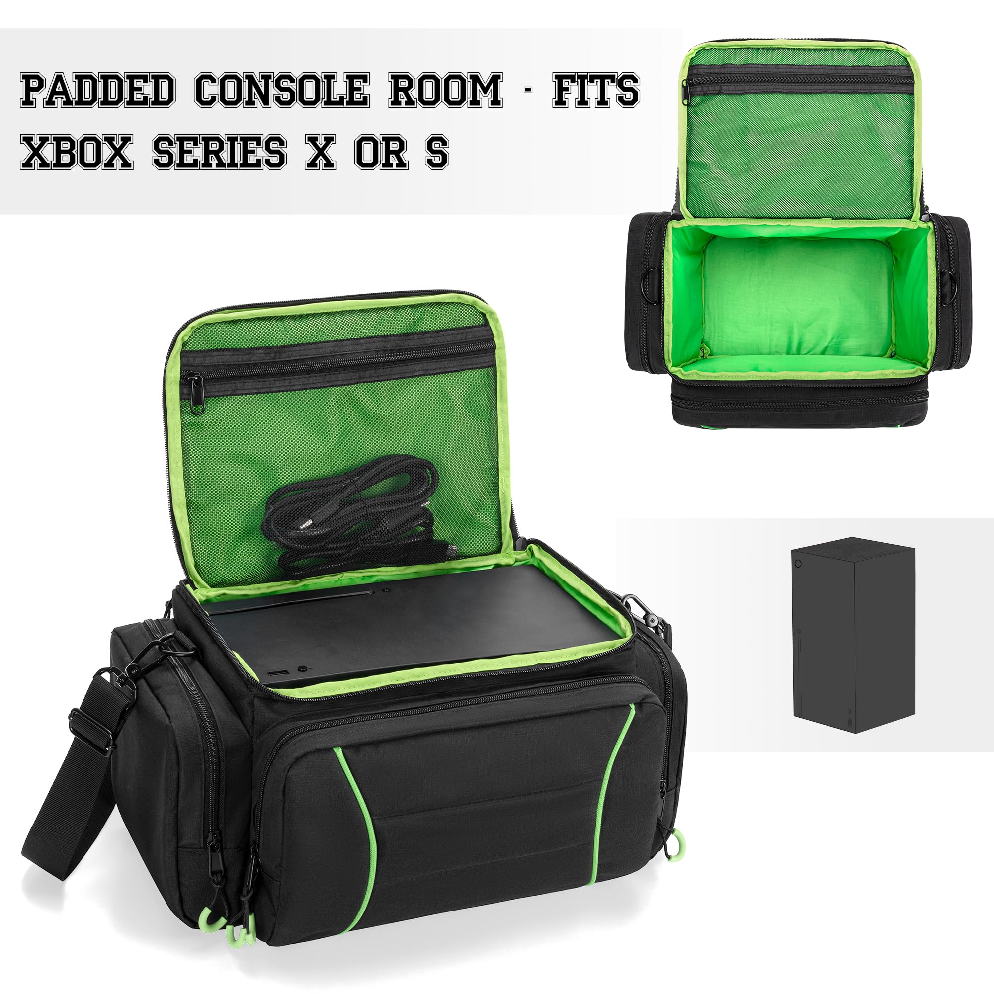 PGmoon Game Console Tasche Kompatibel mit Xbox Series X | Tragetasche mit genügend Stauraum für Controller, Discs, Kabel und mehr (Patent Design)