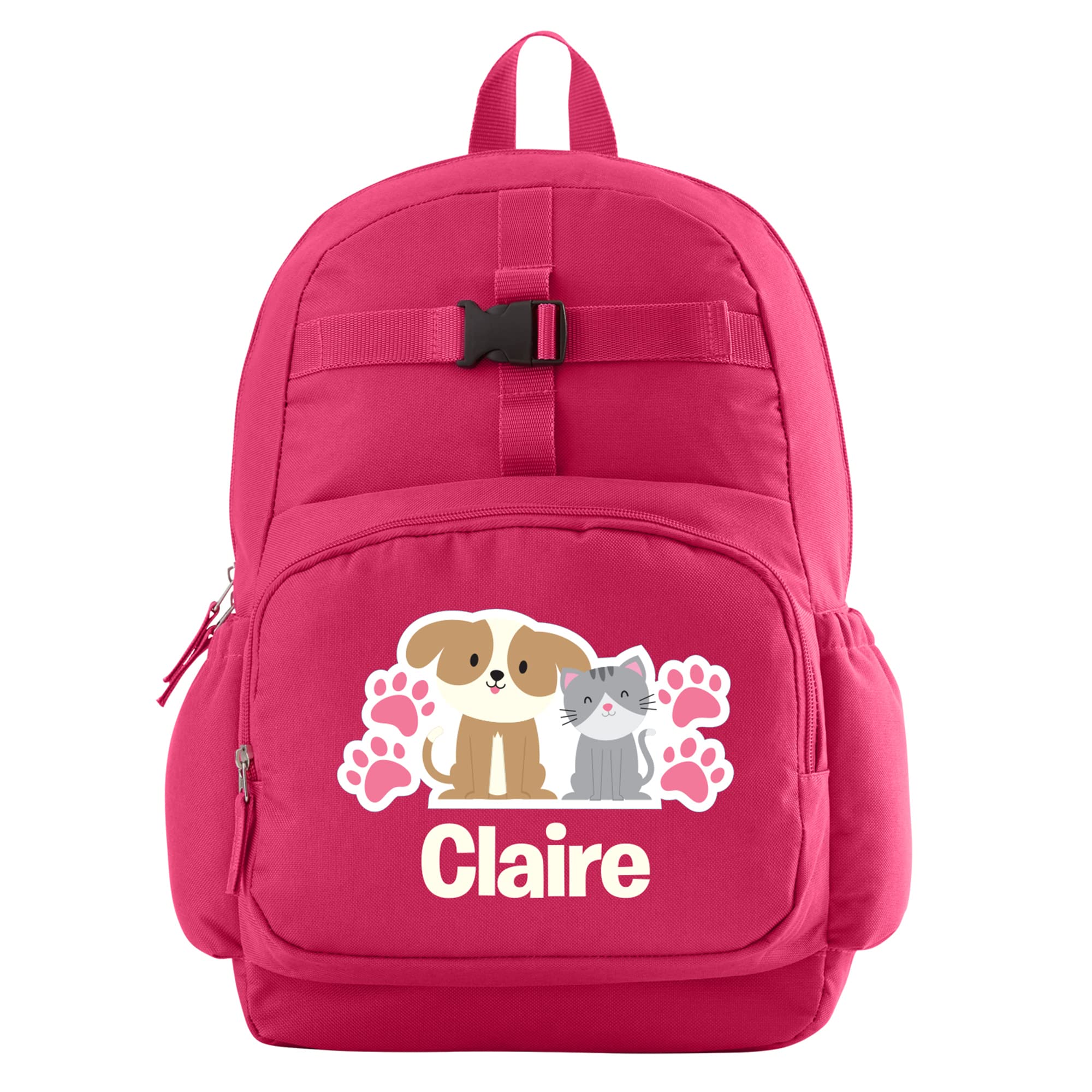 Let's Make Memories Kids Backpack for School - Personalized Back to School - Bookbag with Optional Lunch Box - Pink - Puppy + Kitten