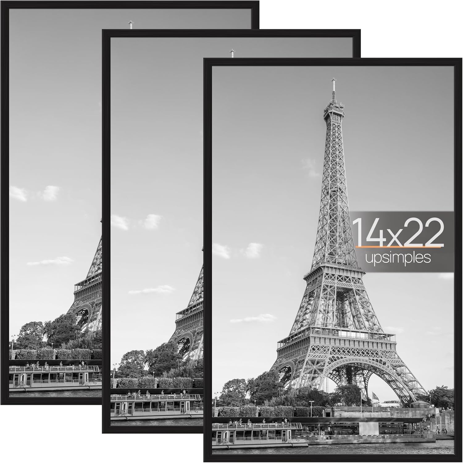 upsimples 14x22 Picture Frame Black 3 Pack, Scratch-Proof Poster Frames 14 x 22 for Photo Gallery - Slide-In Strips, Horizontal or Vertical Wall Mounting Black 14x22