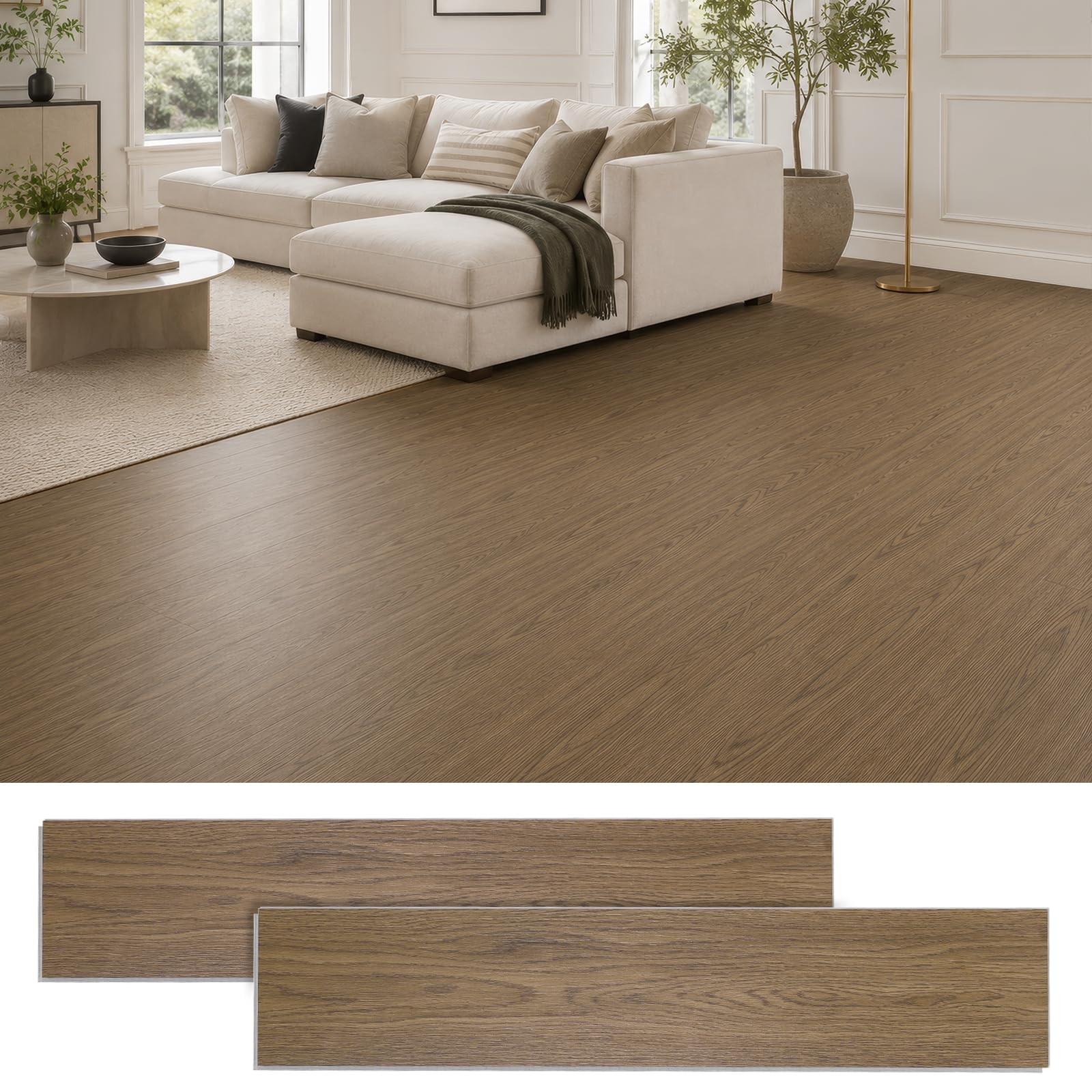 Click Vinyl Flooring, 18Pcs/1.47㎡ Rigid SPC Floor Tiles, Wood Effect Click Flooring, Waterproof Floor Plank 4mm Thick for Bedroom Living Room Kitchen Bathroom Office, 12.8 cm x 64 cm (Dark brown)