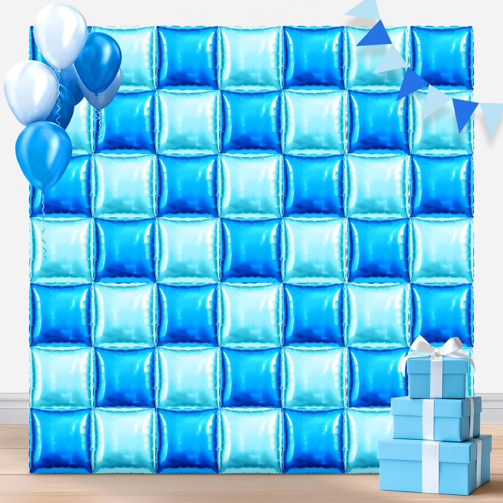 NeusWonder 25 PCS Blue and Lightblue Square Foil Balloons Wall Backdrop 19 inch Reusable Mylar Balloon Tunnel Garland Arch Kit for Graduation Birthday