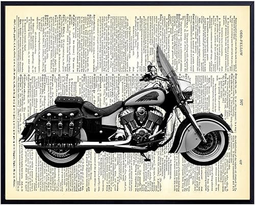 Indian Motorcycle Upcycled Dictionary Wall Art Print- 8x10 Vintage Unframed Photo - Perfect Gift For Bikers, Great For Home Decor