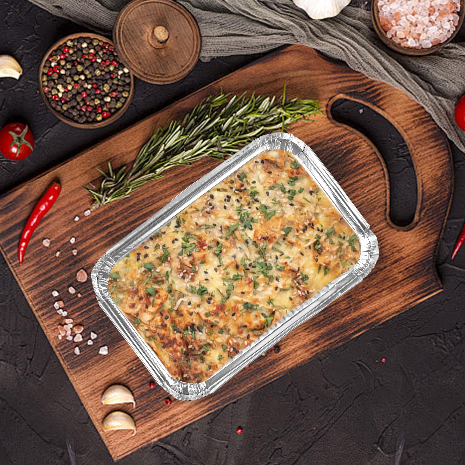 125 bandejas de aluminio con tapa, bandejas para barbacoa, 400 ml, moldes desechables cuadrados, para asar, hornear, cocinar, llevar