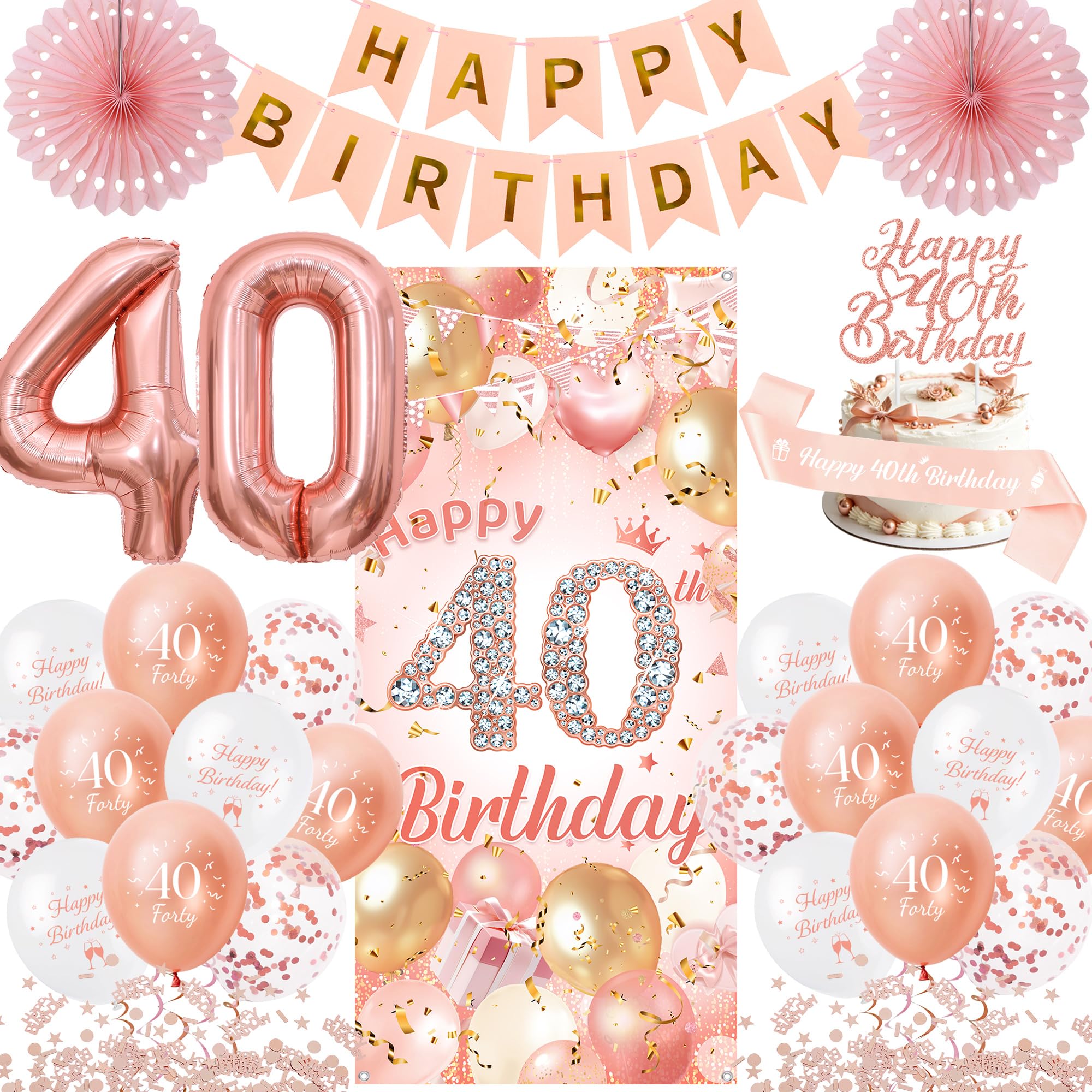 Flerramao 40th Birthday Decorations for Women, Happy 40th Banner Set