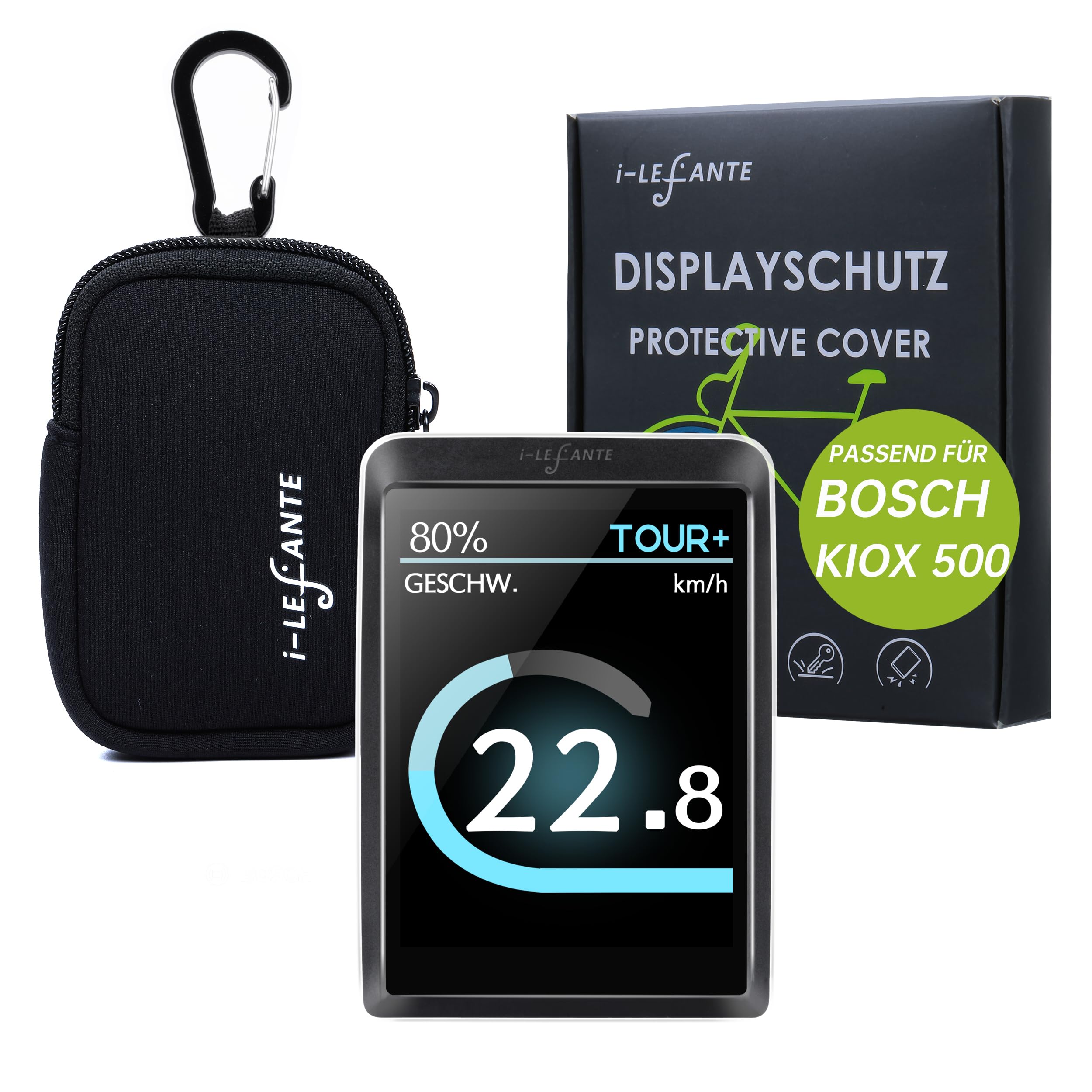 i-LEFANTE für Bosch Kiox 500 (BHU3700) Display Schutzhülle mit Neoprentasche | E-Bike Displayschutz | Transparent und wasserdicht | Stoß- und Kratzschutz | Protective Cover fit for Kiox 500