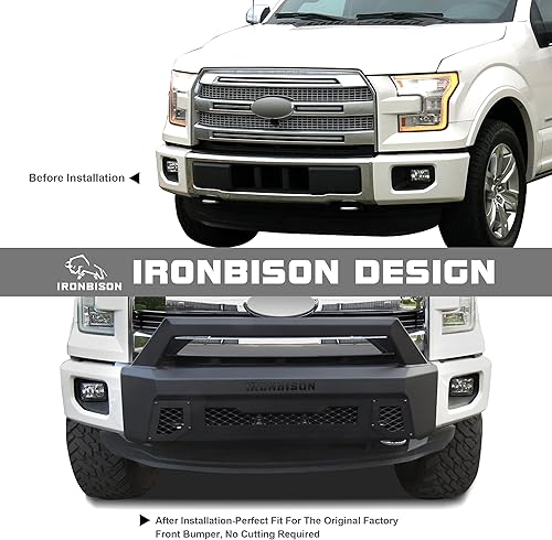 Miniatura 5 de IRONBISON Front Bumper Compatible with 2015-2017 Ford F150 (Include EcoBoost Engine Model) Truck F150 Bumper Guard Stubby Bull Bar Can Add LED Light