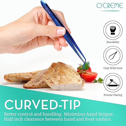 Miniatura 2 de O'Creme Pinzas curvadas de acero inoxidable de punta fina de 6.25 pulgadas, color azul