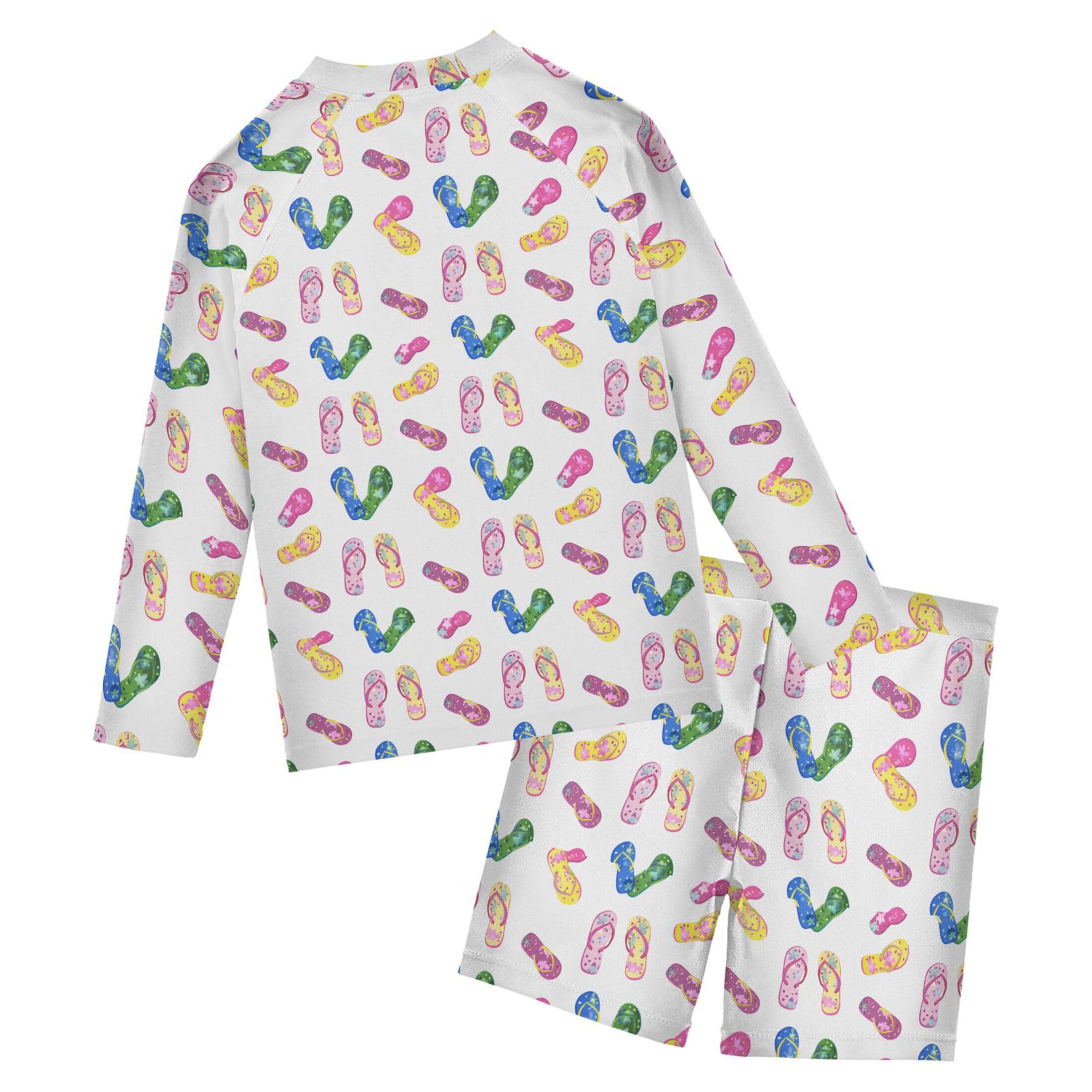 Cute Slippers Boys Rash Guard Swimsuits Set for Boys Long Sleeve Swim Shirts Bathing Suits with Trunks B0404630