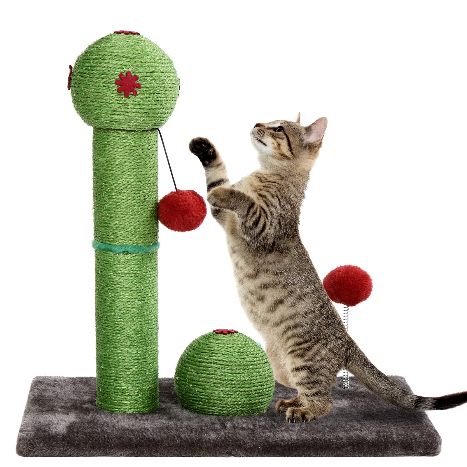 Cat Scratching Post - Cactus Green Cat Scratcher for Indoor Cats, Cat Scratch Post with Natural Sisal Rope and Hanging Ball