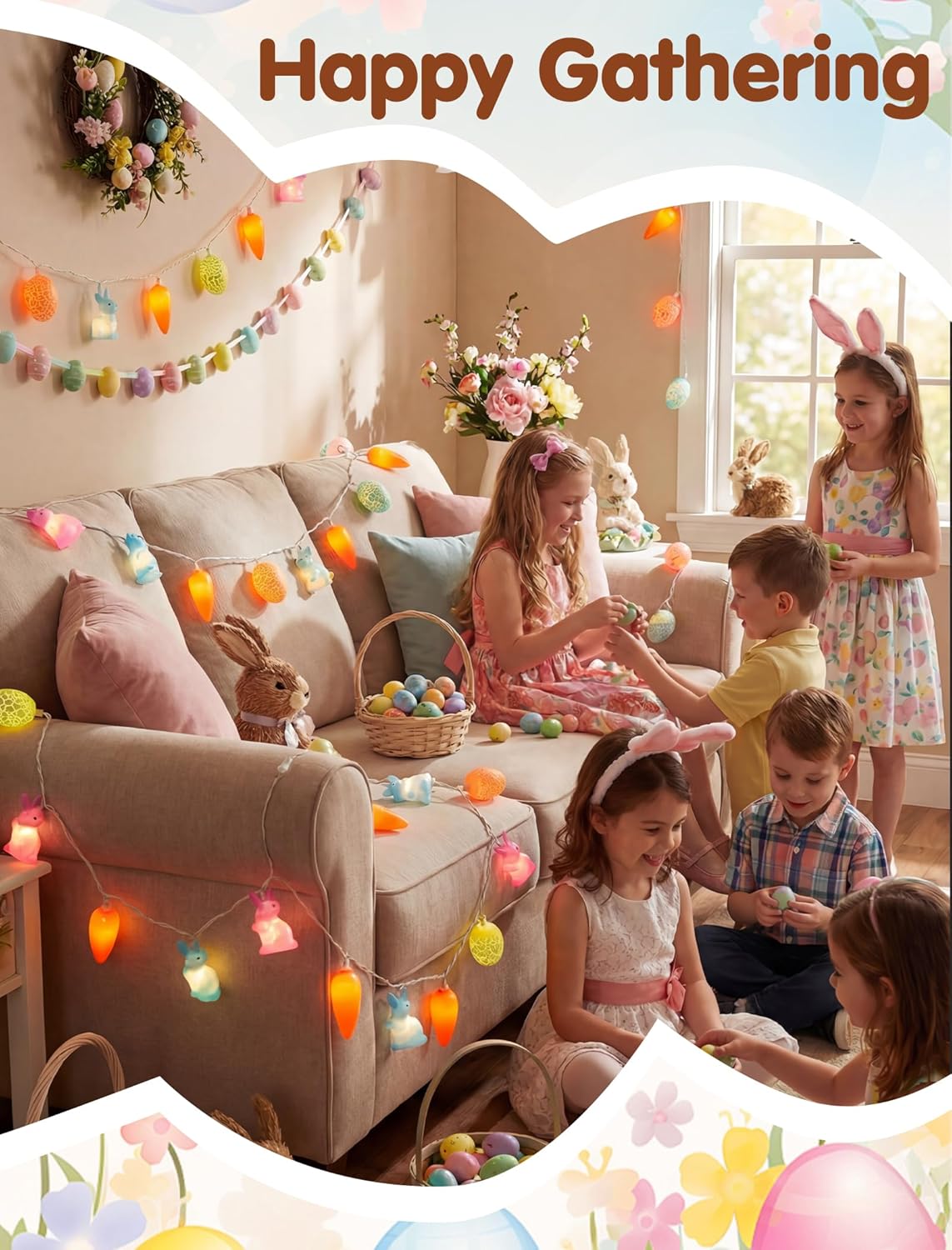 Easter Rabbit Carrot Egg String Lights, 12Ft 20 LED Multicolored Bunny Carrot Easter Egg Fairy Lights, Plug in Spring Decor for Indoor Outdoor Home Bedroom Garden Party Decorations
