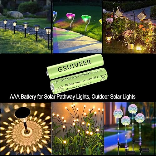 Miniatura 2 de GSUIVEER Baterías de luz solar recargables AAA NiMh 600mAh 1.2V para luces de jardín al aire libre (paquete de 20)