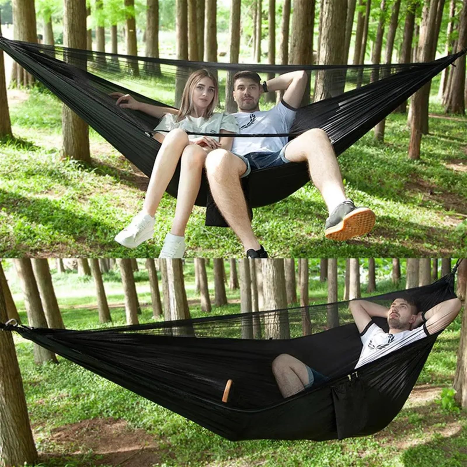 Hamac de Camping Jungle, balançoire d'extérieur, lit Suspendu à Ouverture Rapide pour la randonnée, Le Camping(Black)