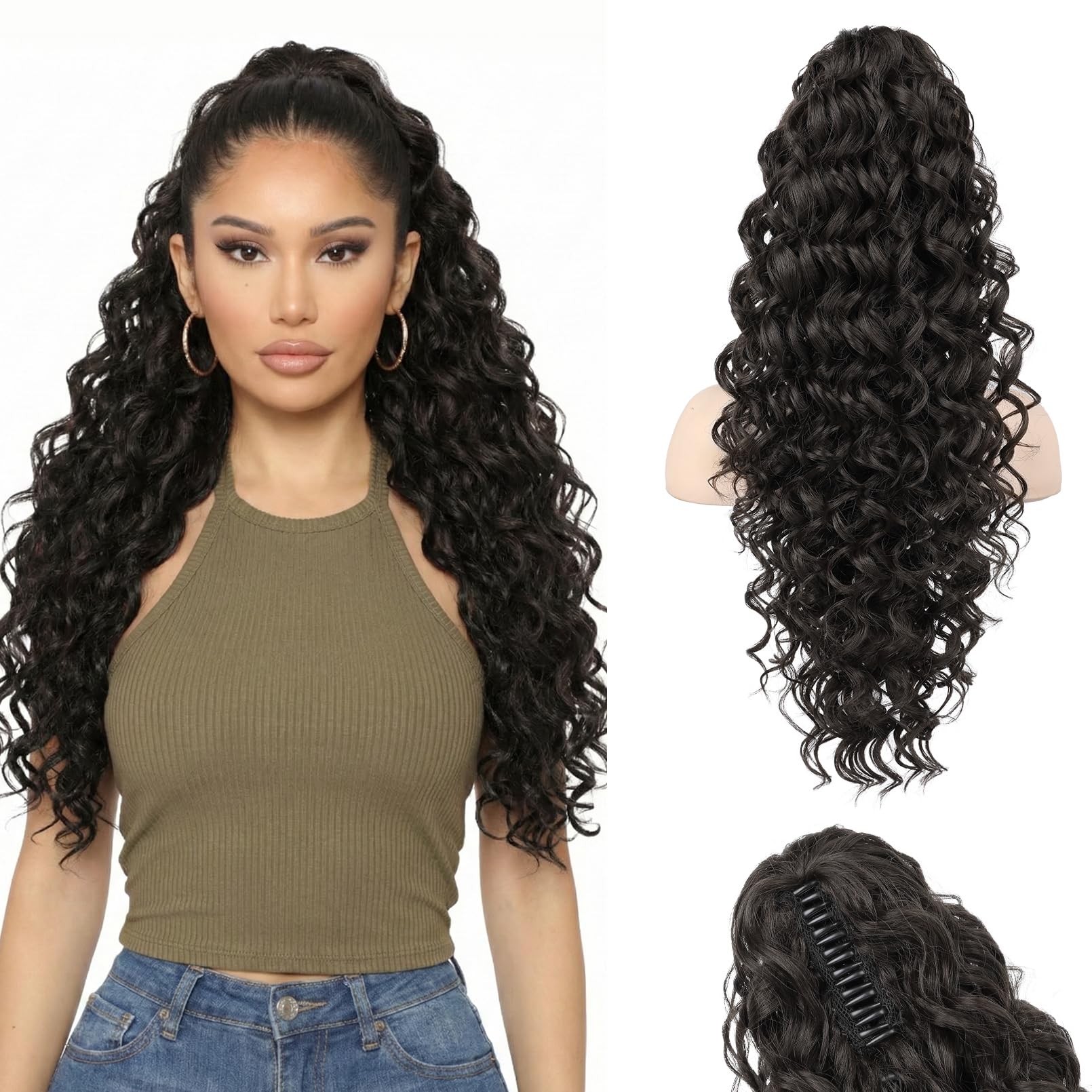 Photo 1 of HOOJIH Clip in Ponytail Extension - 24 Inch Curly Wavy Synthetic Hair Piece