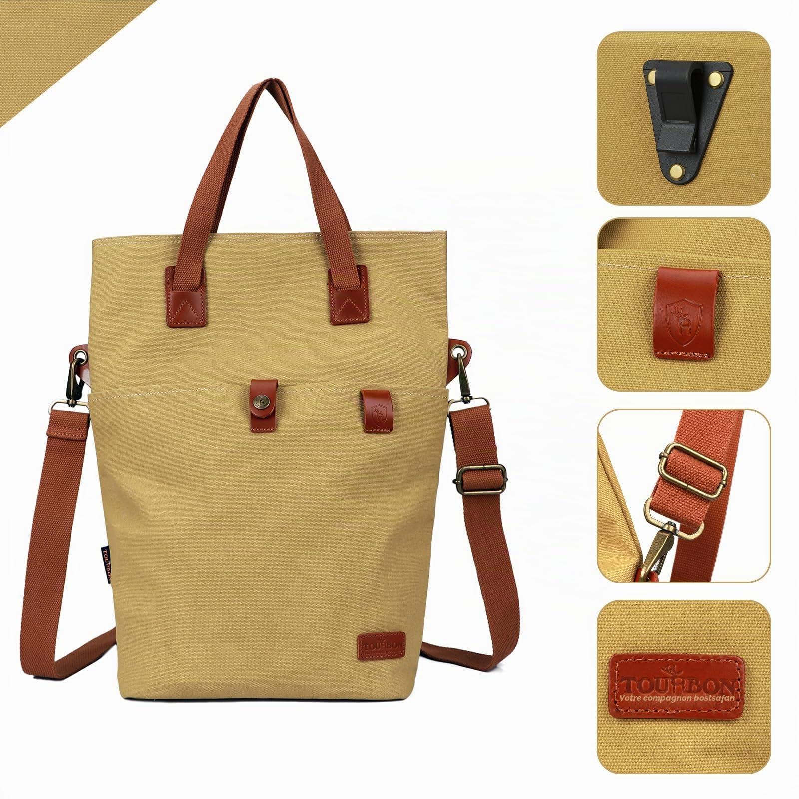 TOURBON Sac à bandoulière en toile avec cadre amovible à fermeture rapide pour femme