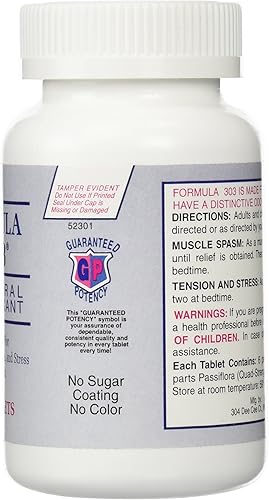 Miniatura 2 de Dee Cee Labs Formula 303 Tabletas relajantes naturales de máxima fuerza, 250 tabletas; Relajante totalmente natural que contiene magnesio para
