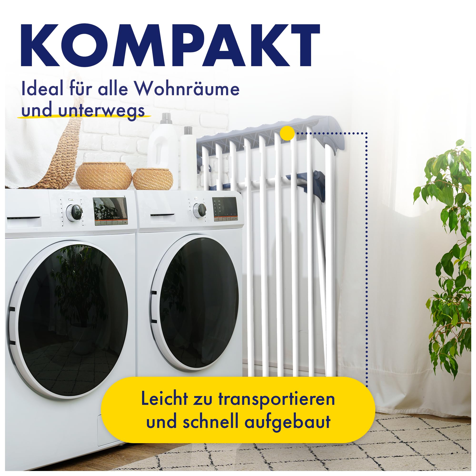 CasaSi® CasaFlex – Teleskop Wäscheständer 20m – ausziehbar & platzsparend – Wäscheständer Weiß aus legiertem Stahl für Kleidung, Bettwäsche und Handtücher | Wäscheständer Weiß aus legiertem Stahl für Kleidung, Bettwäsche und Handtücher