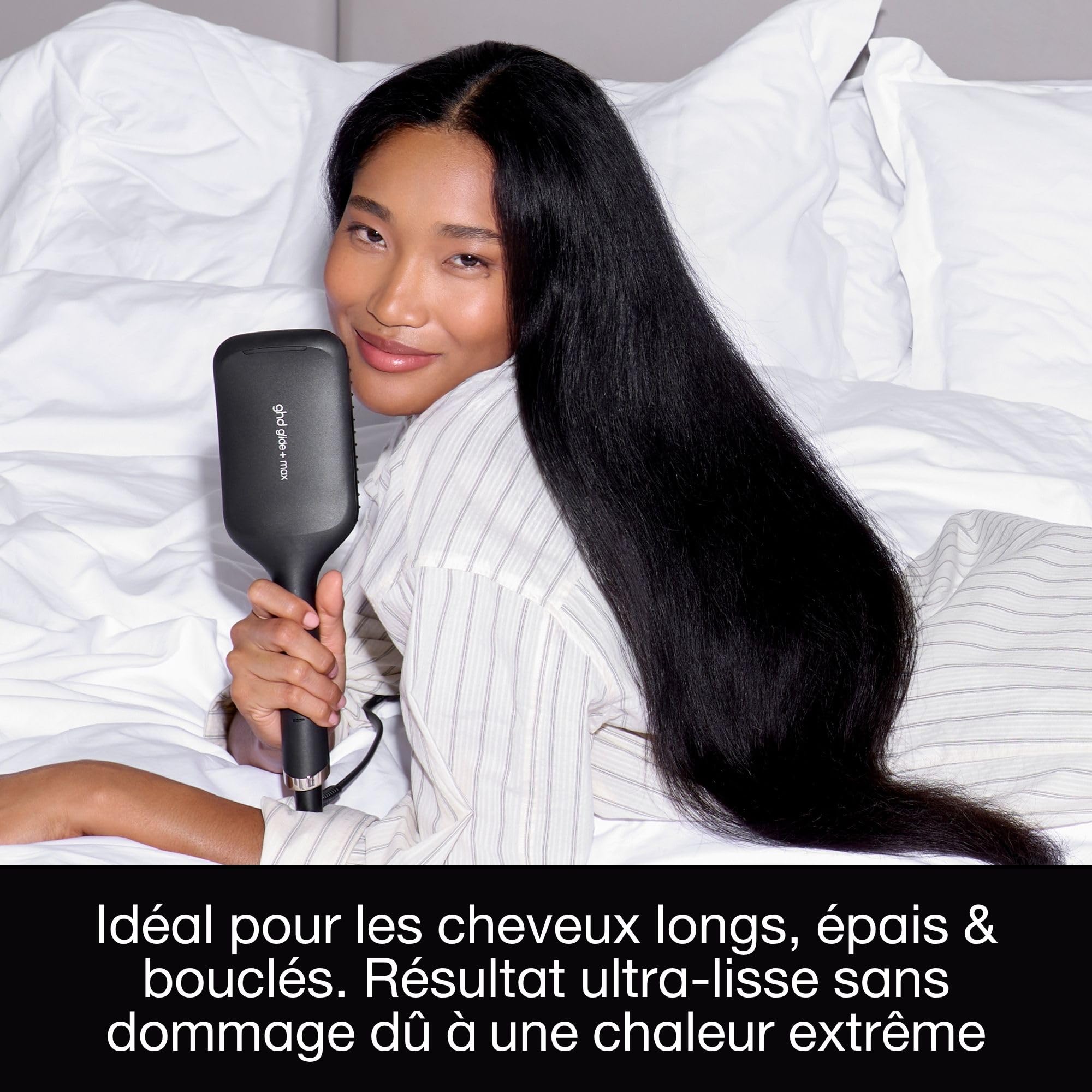 ghd - Brosse Chauffante ghd Glide+ Max - Brosse Lissante (Noire) - Lissage Rapide, Facile, résultats sans frisottis - Sans chaleur extrême - Cheveux Longs, Épais, Bouclés - S'utilise sur cheveux secs