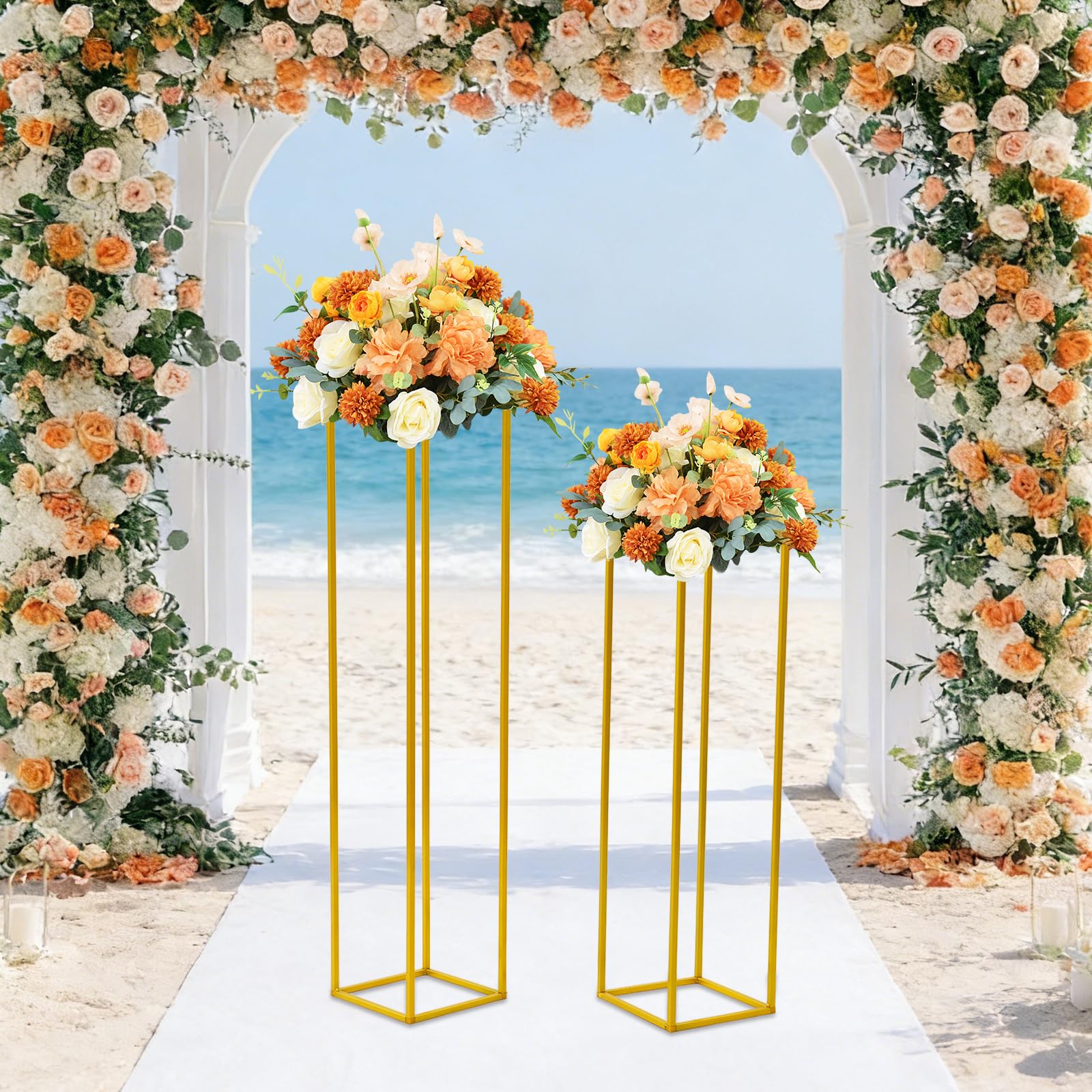 Decorazioni per matrimoni, centrotavola dorata, 2 pezzi, 80 e 100 cm, vaso oro per matrimoni, centrotavola in metallo, per decorare la tavola, feste, matrimoni, soggiorno, decorazione