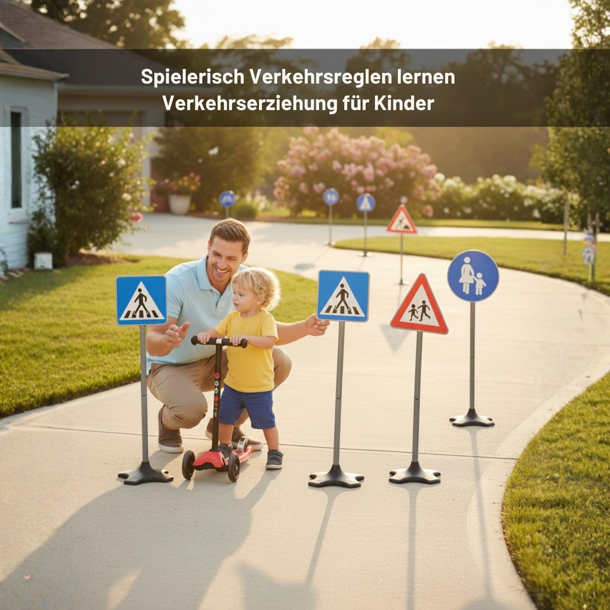 Verkehrsschilder Kinder Set (5 Stück, 75 cm) – Verkehrszeichen Spielzeug für Kinder – Verkehrserziehung Spielzeug für Garten & Kinderzimmer – Straßenschilder Spielset für Laufrad, Fahrrad & Kettcar