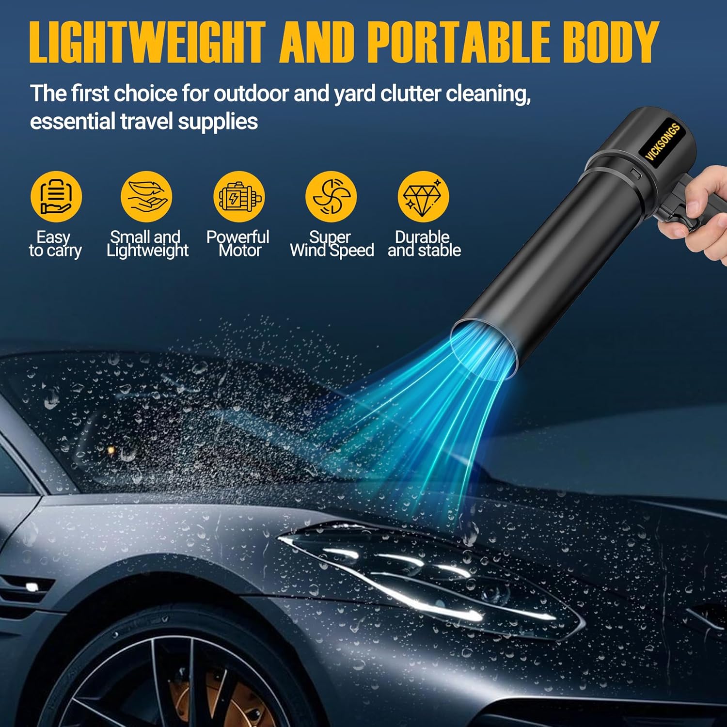 Portable Cordless Leaf Blower with 2 Batteries, Air Blower with Extended Nozzle, 50,000 RPM Lightweight Hand Blowers Ideal Gift for Patio Cleaning, Lawn Care & Car Drying (Black)