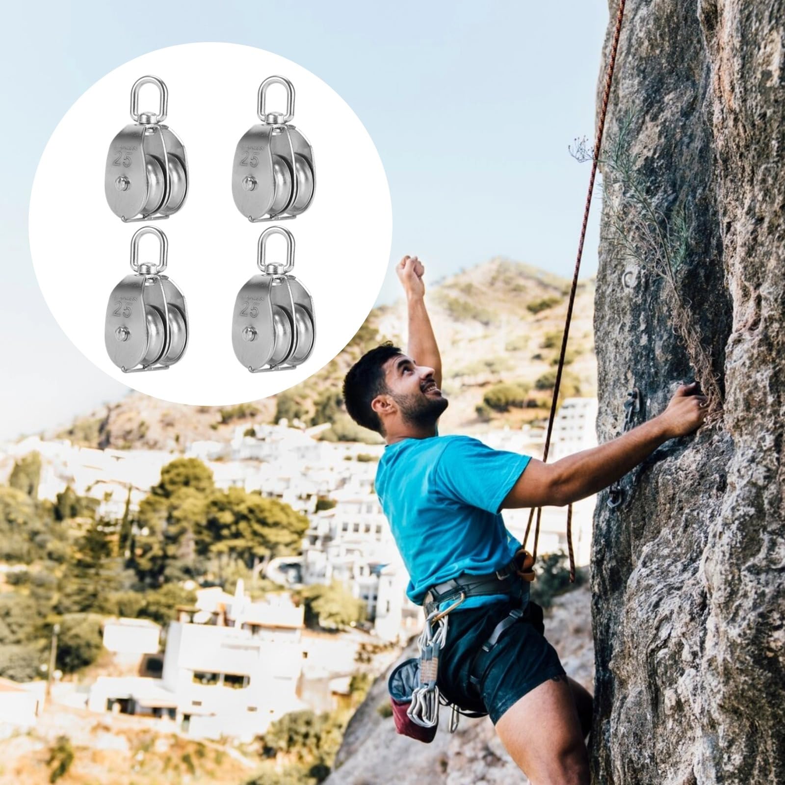 Polea doble M25 de acero inoxidable para sistemas de cuerda de uso industrial, equipo de elevación con ojo fijo, hardware resistente para un mejor rendimiento