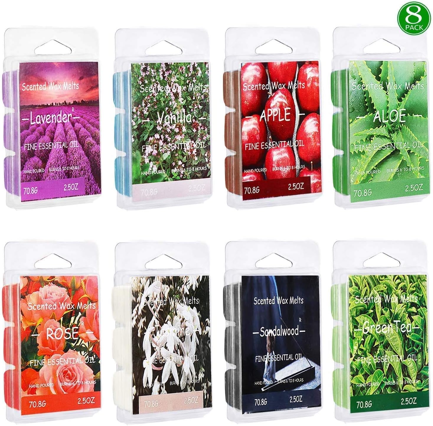 JHENG Scented Soy Wax Melts | Set of 8 Assorted 2.5oz Wax Cubes/Tarts | Home Fragrance for Candle Wax Warmer | Bulk Value Pack