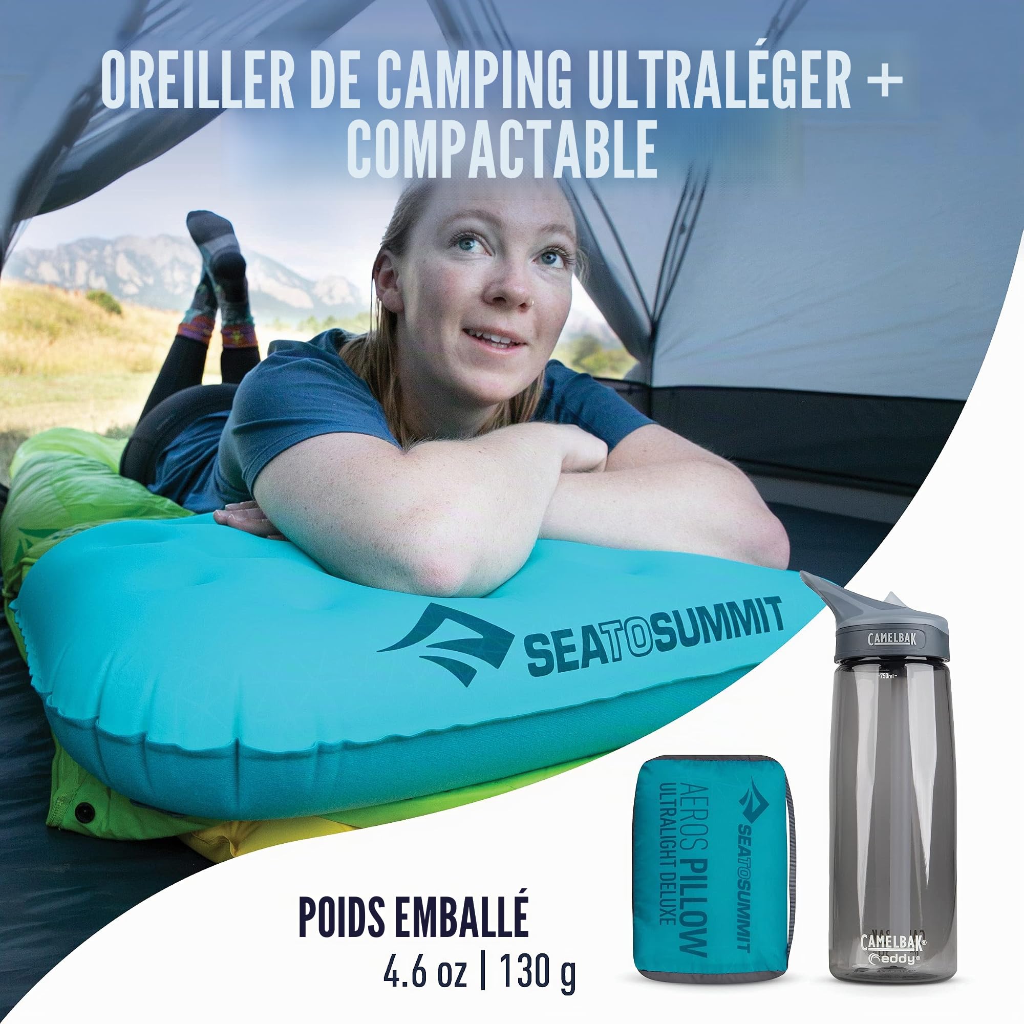 Sea to Summit Ultralight Coussin Gonflable de Voyage Deluxe Bleu (Aqua Blue) Taille Unique