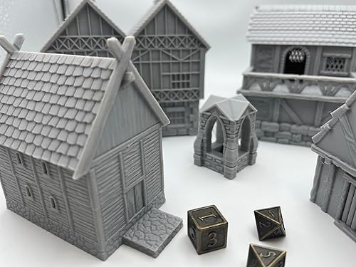 Miniatura 16 de HAUTICO Little Town Houses Scene, arquitectura paisaje de terreno para miniaturas de 0.709-0.866 in, juego de guerra impreso en 3D y se puede pintar