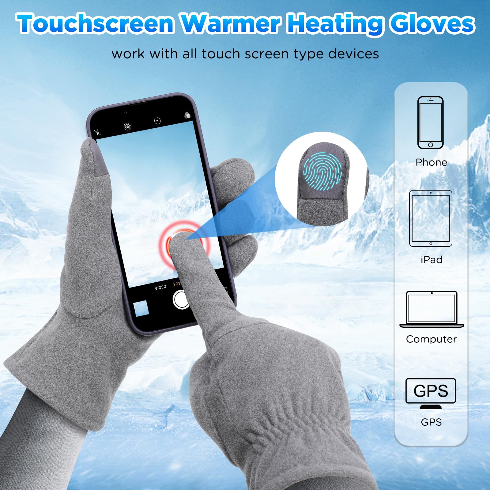 Guantes Calefactables USB para Hombres Mujeres, Guantes Aptos para Pantallas Táctiles Guantes Calefactores de Punto Guantes de calefacción de Temperatura Ajustable para Interior y Exterior