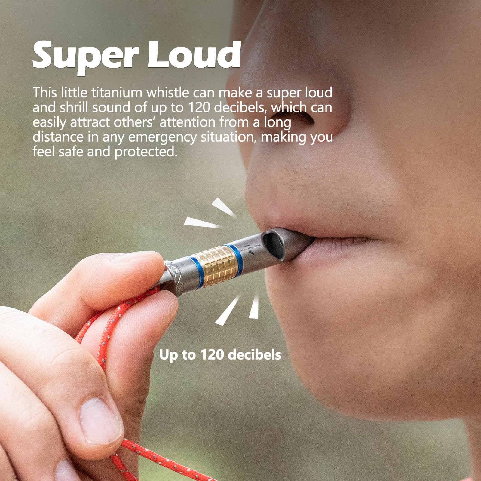 Bear Whistle Titanium, 120 dB Loud Signal, 1,54 x 0,55 in Lifeguard Rescue Tool, diseño auténtico, Backpacking Climbing Marine for Outdoor Security, Wilderness Travel