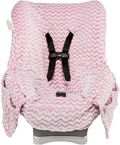 Niko Easy-Wash Children's Car Seat Cover & Liner - Minky - Chevron rosa - Ajuste universal - probado en choques - Parte inferior de asiento