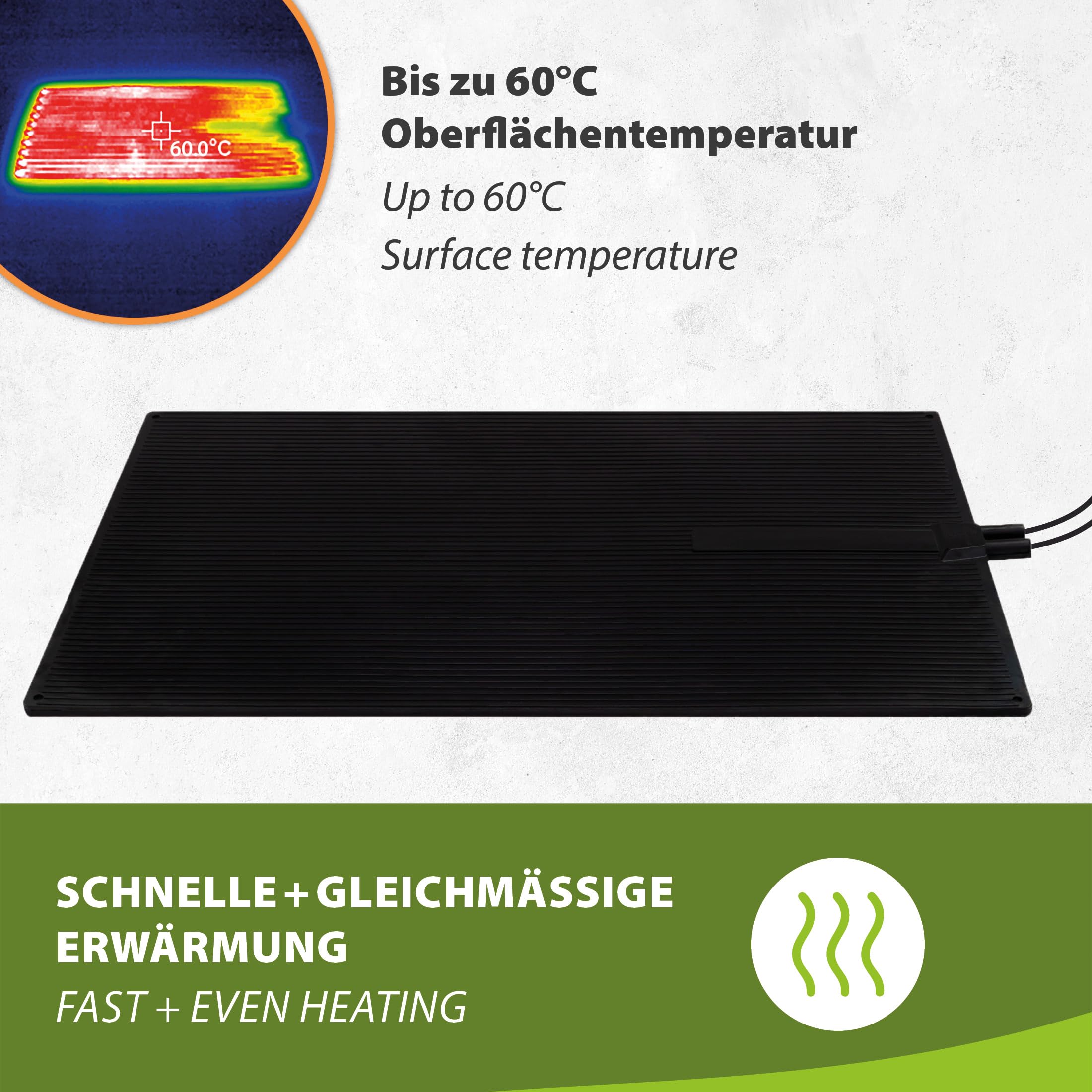 300W Gummi-Heizmatte, Outdoor Heizmatte 60x100cm, bis 60°C, IP65 Spritzwasserschutz